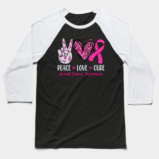 Peace Love Cure Shirt Pink Ribbon Breast Cancer Awareness Baseball T-Shirt